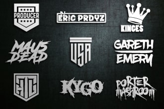 designs dj producer, band, text, music or typography logo
