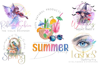 design elegant feminine beauty hand drawn watercolor business logo
