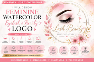design feminine watercolor eyelash and beauty logo