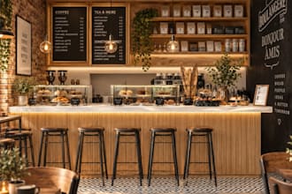 design your coffee shop interior with realistic 3d renders