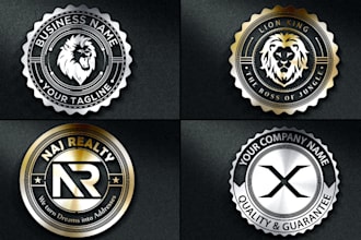 design realistic metallic silver gold steel 3d badge logo
