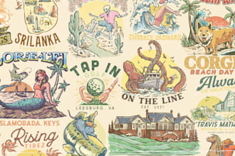 create vintage retro style design and illustration for you
