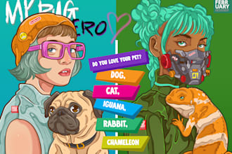 make the facial vector illustrations and pets become excited