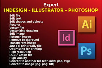 expert in adobe illustrator, indesign and photoshop works