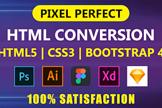 convert psd to html responsive, bootstrap, xd, ai, sketch to html5, css3