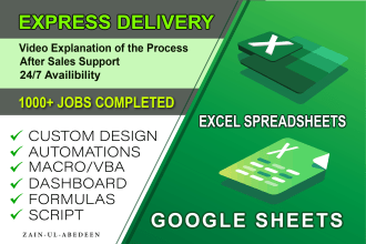 do excel spreadsheet, google sheets, automation, vba, macro, formulas, templates