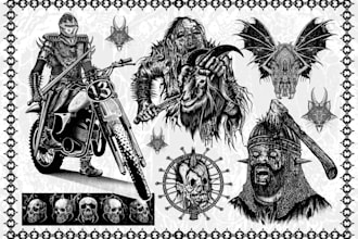 make illustration, horror, dark, and metal band artwork