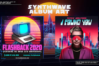 create 80s retro, synthwave cover art