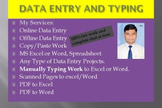 do data entry and copy past and converting pdf typing matter within 24 hrs