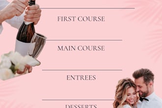 create modern flyers, event outlines and menus within 6hrs