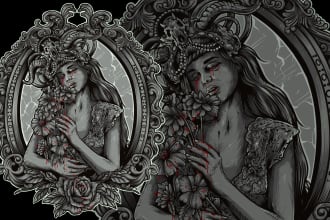 draw amazing dark art horror tshirt design for you