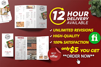 design all sized restaurant menu flyer postcard brochure trifold