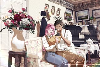 draw anime couple illustration, fanart, manga or oc