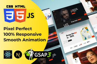 convert psd, xd, figma to html, react js with gsap animation on website