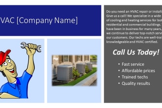 write your hvac service or landing page