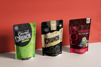 create a coffee bag, packaging, label, and juice packaging