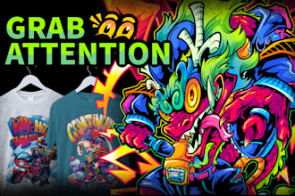 design epic cartoon illustration for clothing line merch