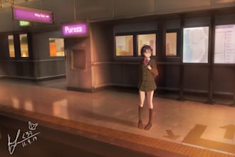 anime style illustration with backgrounds