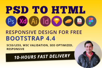 convert psd to html, xd to html, sketch, tailwind, responsive, bootstrap