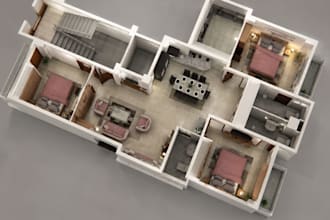 create a 3d floor plan with texture and furniture