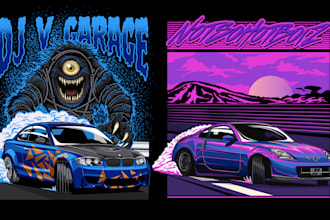 draw print ready car illustration for tshirt design in 24h