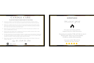 design candle care card, warning label and candle labels