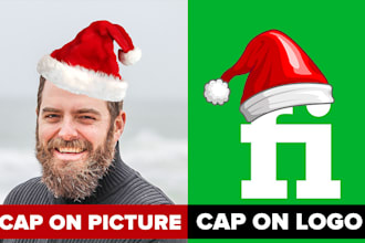 put santa hat or santa cap on your logo and picture