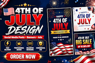 design 4th of july, independence day social media posts, banners, ads