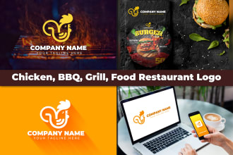 do customized chicken, bbq, food cafe restaurant logo design