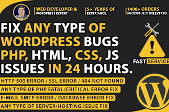 fix wordpress bug or html css responsive issues in 24 hours