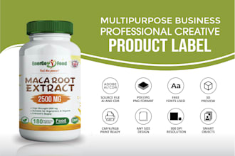 design product label, product package and 3d mockup