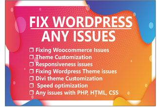 help you to fix wordpress issues html css bug fixing in asap