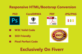 convert PSD, xd, figma to HTML or responsive html5 fast