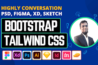 convert figma to HTML, xd to HTML, CSS, bootstrap, or tailwind CSS