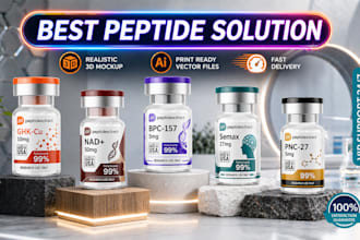 vial label design, peptide vial label, product label design