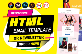 convert PSD, png, jpeg, ai, image, xd, PDF, figma to html email template