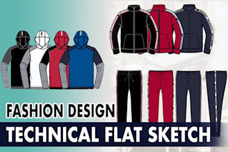 do fashion design and  clothing technical flat sketch