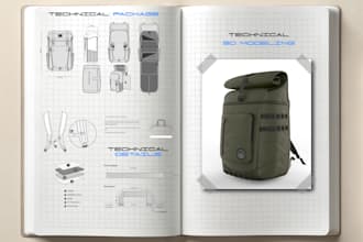 make bag design techpack and 3d modelling