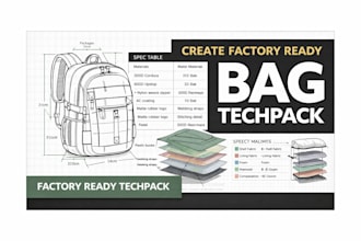 create backpack techpack for factory production with full specs