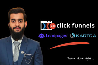 build sales funnels, landing pages in kartra and clickfunnels, kajabi wesbites