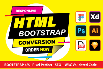 convert figma to html, psd to html, pdf to html, xd to html css bootstrap