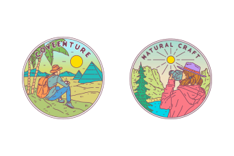 do monoline badge vintage lineart illustration logo design