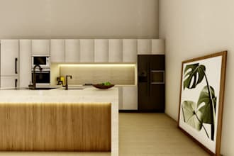 do 3d interior design for kitchen, bathroom, dining, bedroom, living room