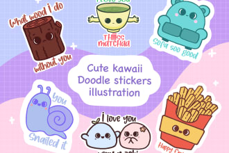 draw cute puns, kawaii doodles stickers illustration