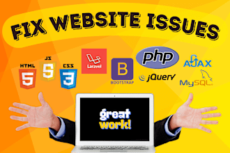 fix your website php, mysql, javascript, html, CSS bugs issues errors