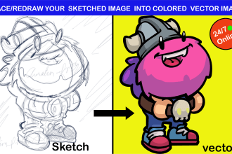 redraw, vector your image, logo sketch to high res vector