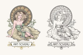create vintage logo with art noveau illustration