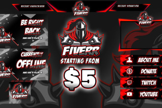 design professional stream twitch and package, logo, overlay, panels, screens