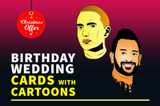 design birthday, greeting cards with a cartoon caricature