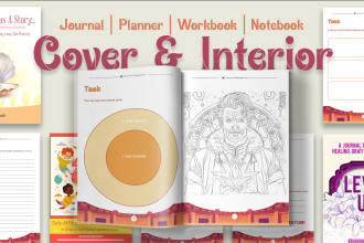 design journal cover, workbook, KDP, and interior pages